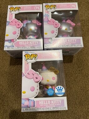 Set of 3: Funko POP! Hello Kitty 50th Anniversary #75, 76, 77 Glitter Exclusive